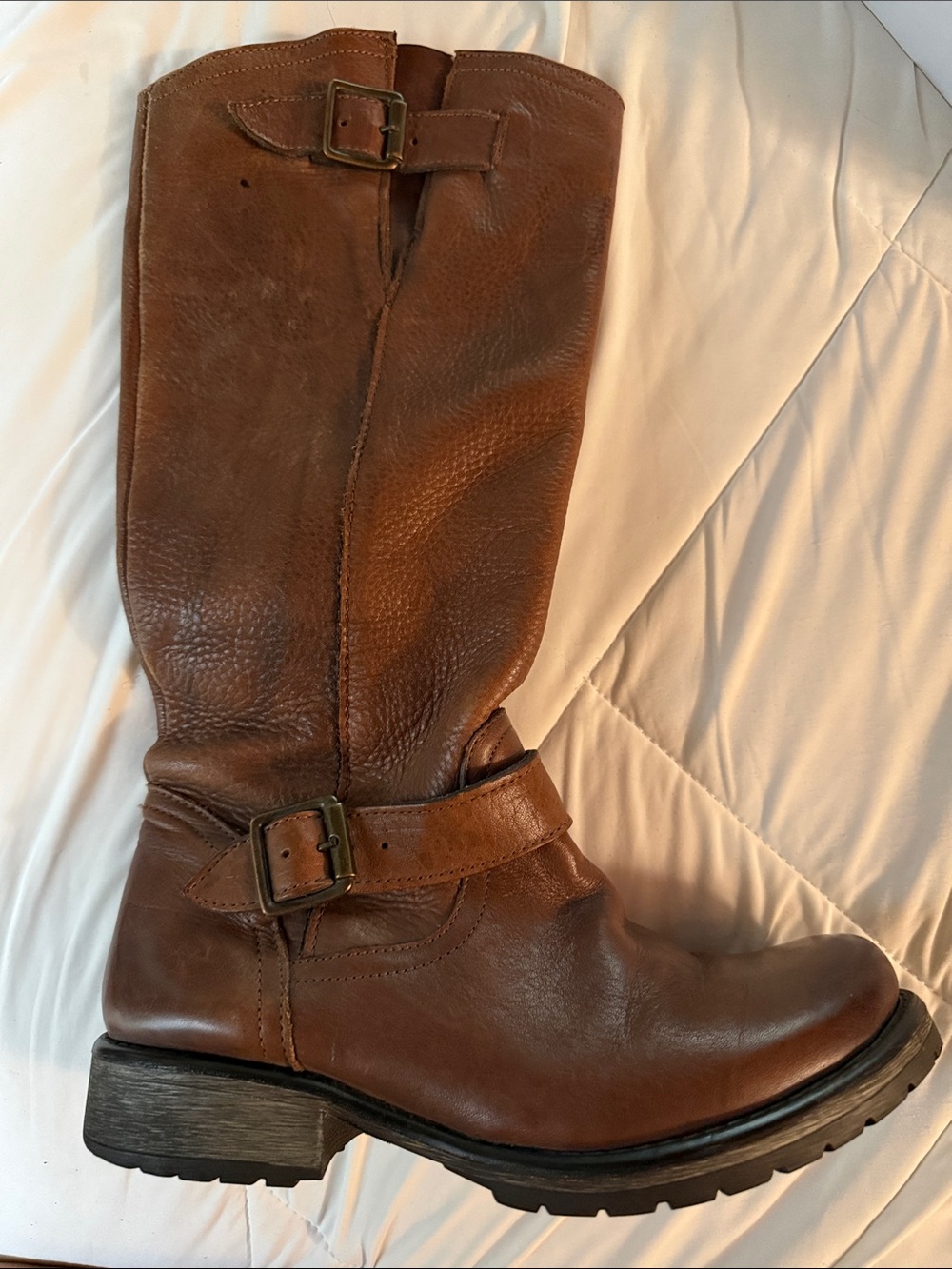Steve Madden Brown Leather Mid-Calf Buckle Riding Boots